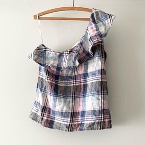 Anthropologie Cloth & Stone Plaid One Shoulder Top